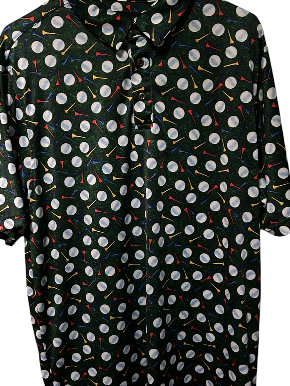 Men's Dark Green Golf-Print Short Sleeve Polo